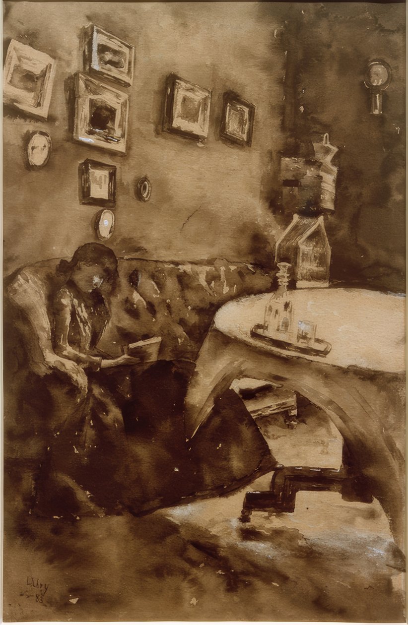 Interiör med en dam som läser av Lesser Ury