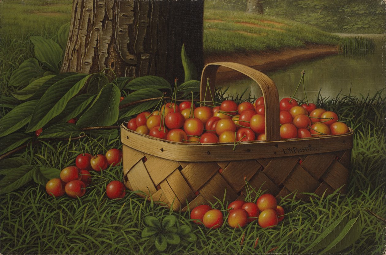 Körsbär i en korg, ca 1890-1900 av Levi Wells Prentice
