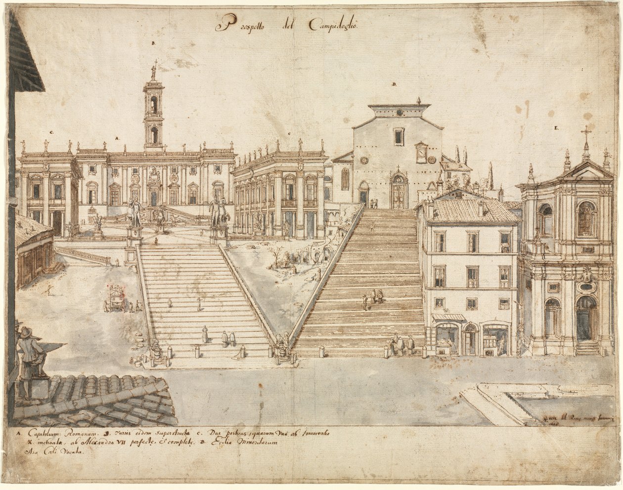 Arton utsikter över Rom: Campidoglio, 1665. av Lievin Cruyl