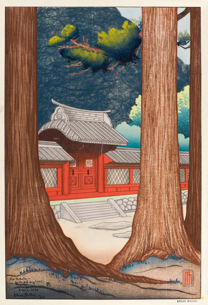 Nikko Gateway, 1928 (träsnitt) av Lilian May Miller