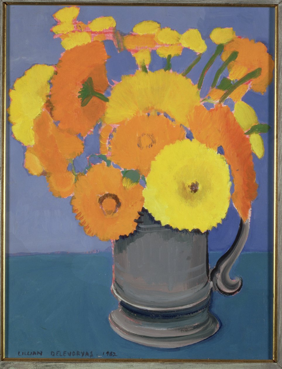 Orange blommor i en kruka av Lillian Delevoryas