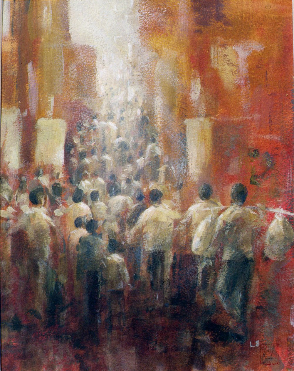Chinese Street, 1992 (akryl på papper) av Lincoln Seligman