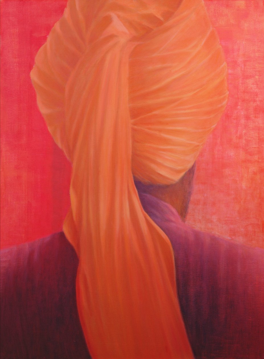 Orange turban på rött av Lincoln Seligman