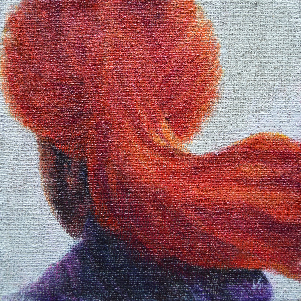 Orange turban på hessian av Lincoln Seligman
