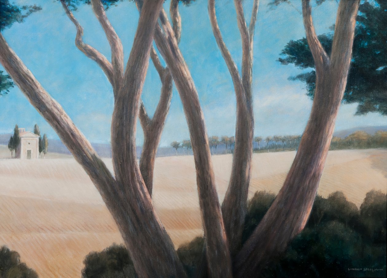 Pines near Pienza, 2012 (akryl på duk) av Lincoln Seligman