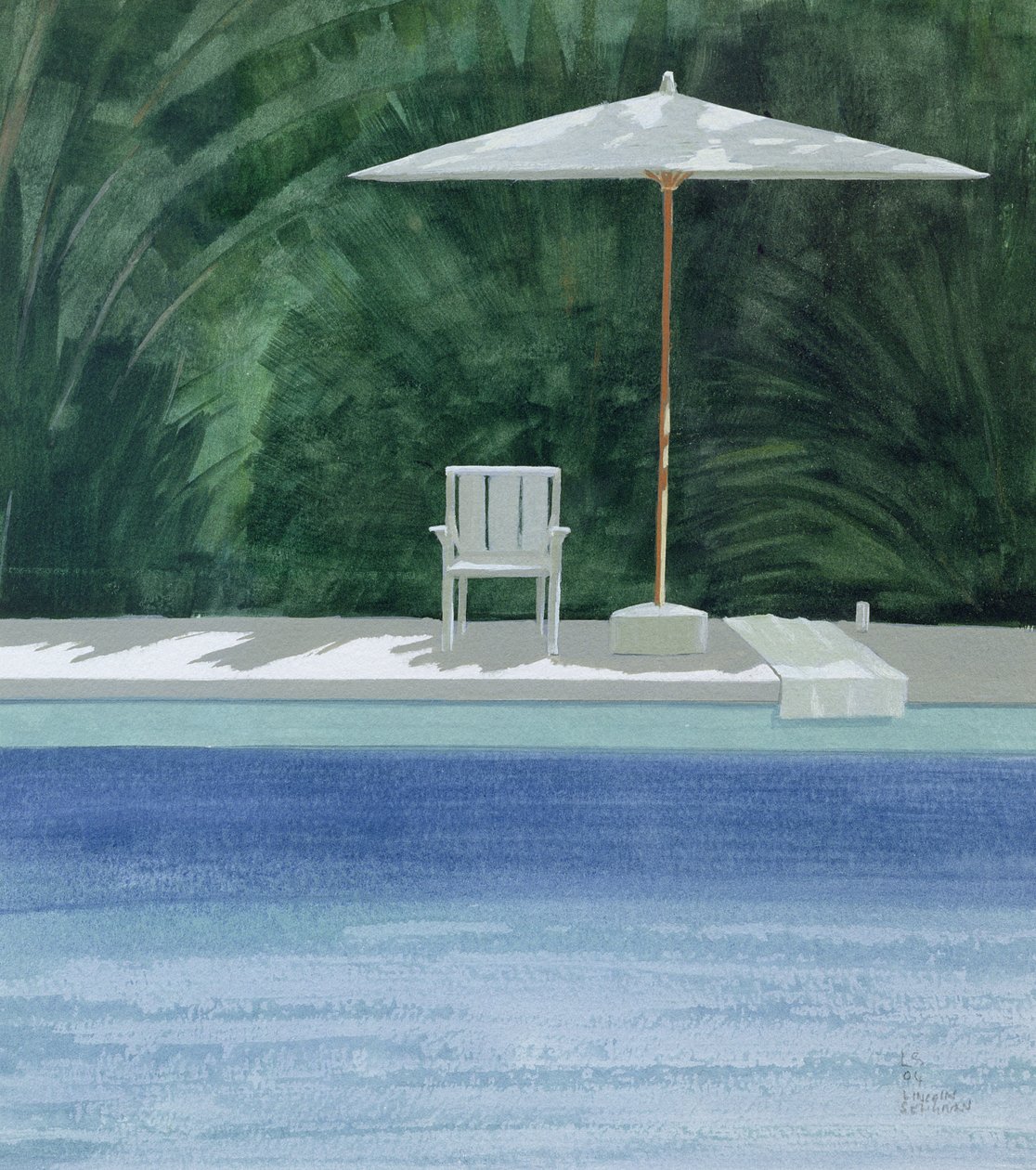 Poolside, 1994 (akryl på papper) av Lincoln Seligman