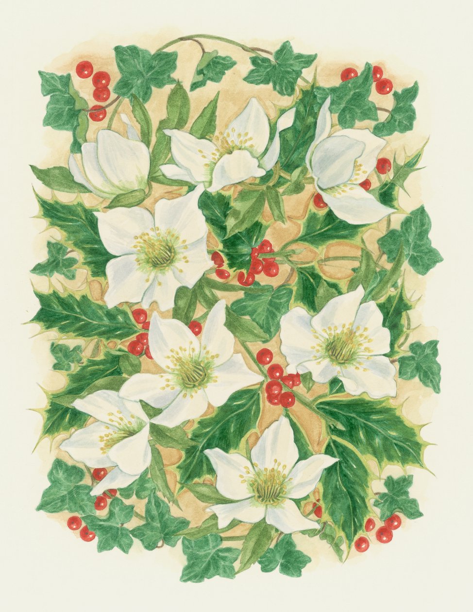 Julrosor, 1997 (wc på papper) av Linda Benton