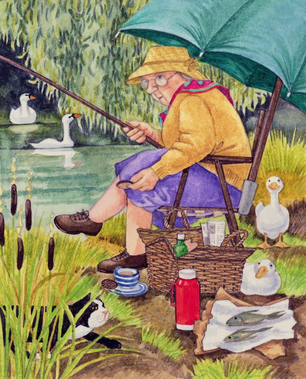 Mormor och kattfiske (wc på papper) av Linda Benton