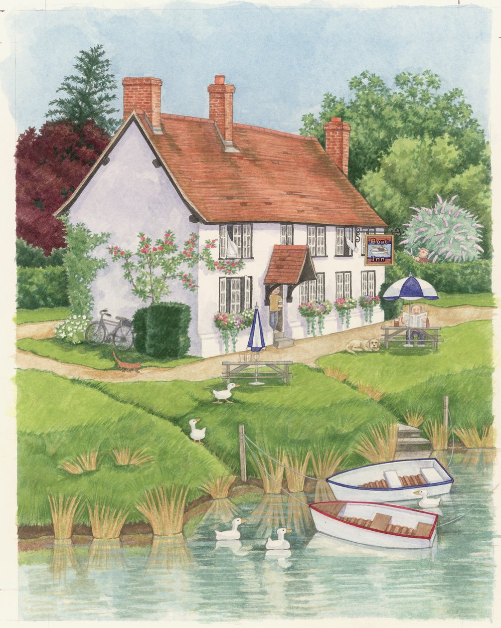 The Boat Inn, 2003 (wc på papper) av Linda Benton