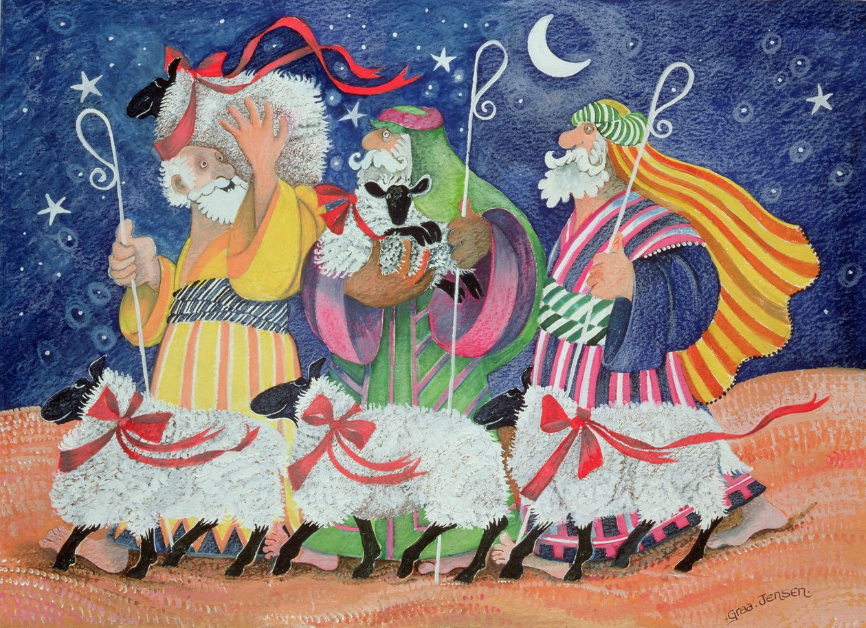 Tre herdar (wc och gouache på papper) av Lisa Graa Jensen