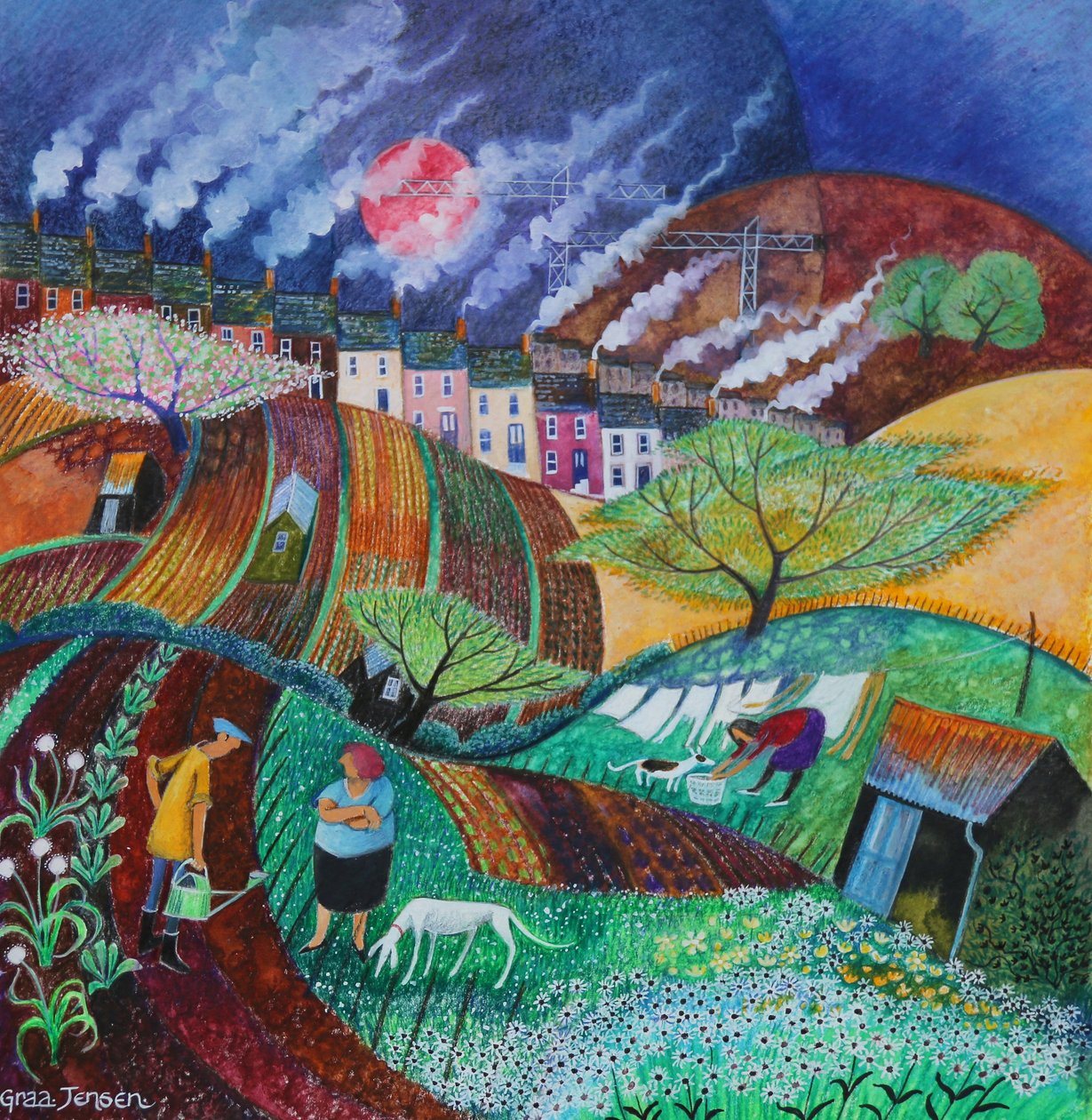 Smokey Chimneys, 2018 (pastell på papper) av Lisa Graa Jensen