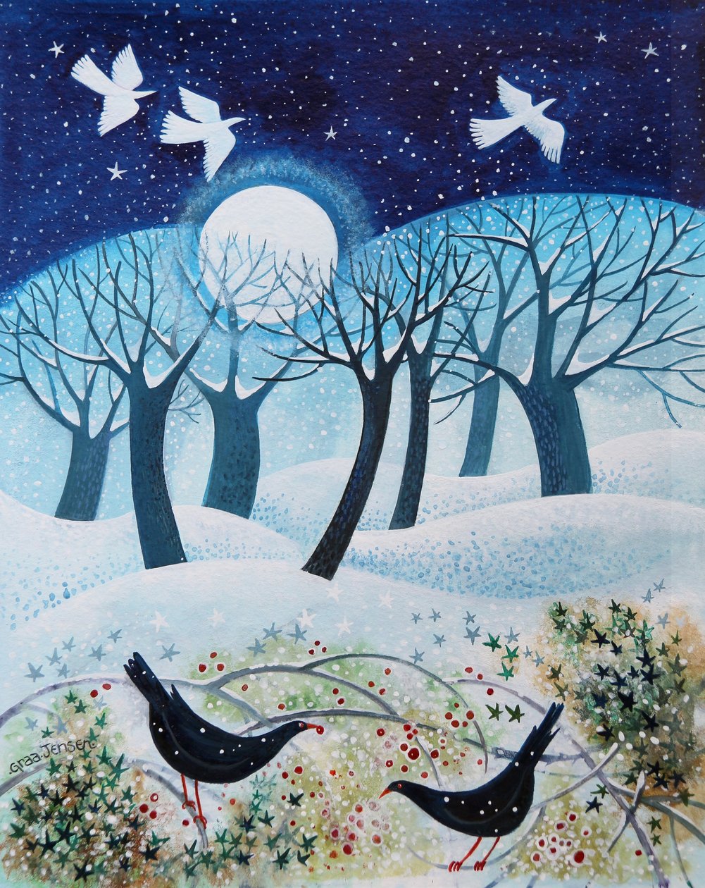 Vinterfåglar i snön, 2019 av Lisa Graa Jensen