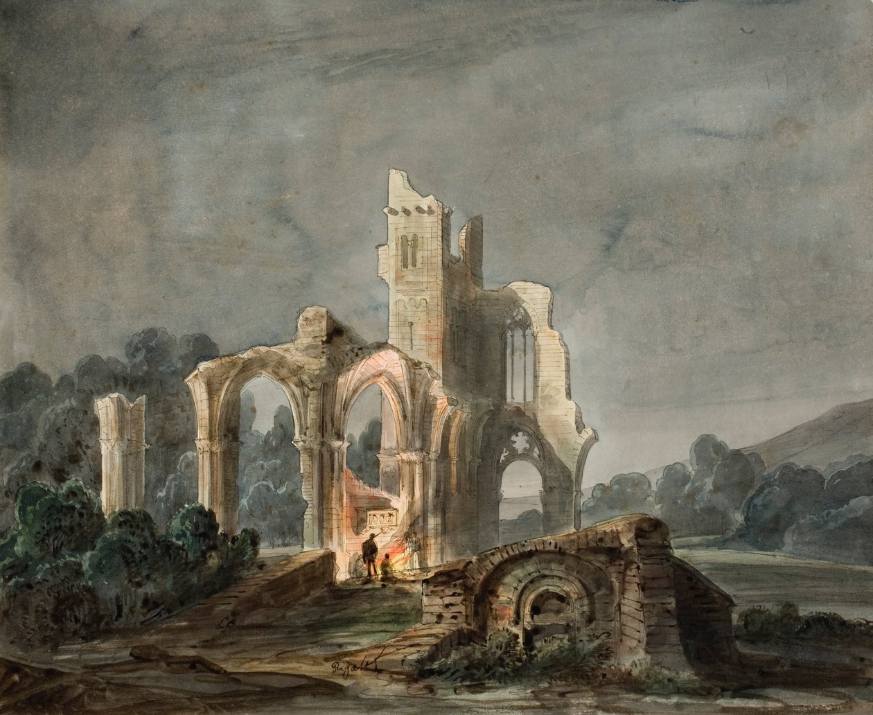 Night Landscape with Gothic Ruins av Lluís Rigalt