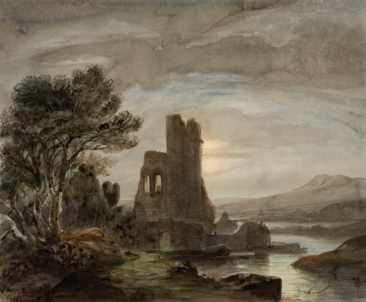 Night Landscape with Ruined Monastery av Lluís Rigalt