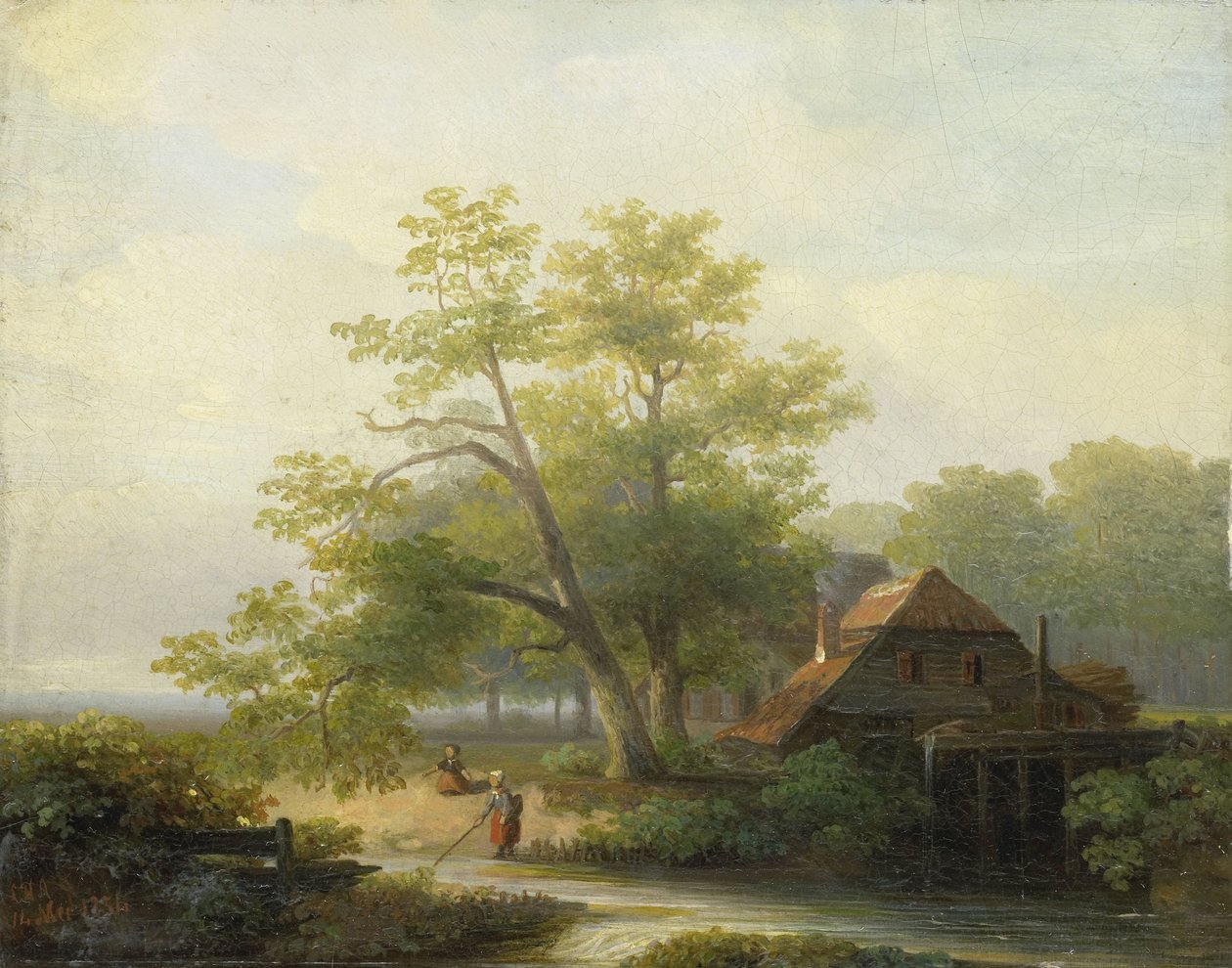En vattenkvarn i ett skogslandskap av Lodewijk Hendrik Arends