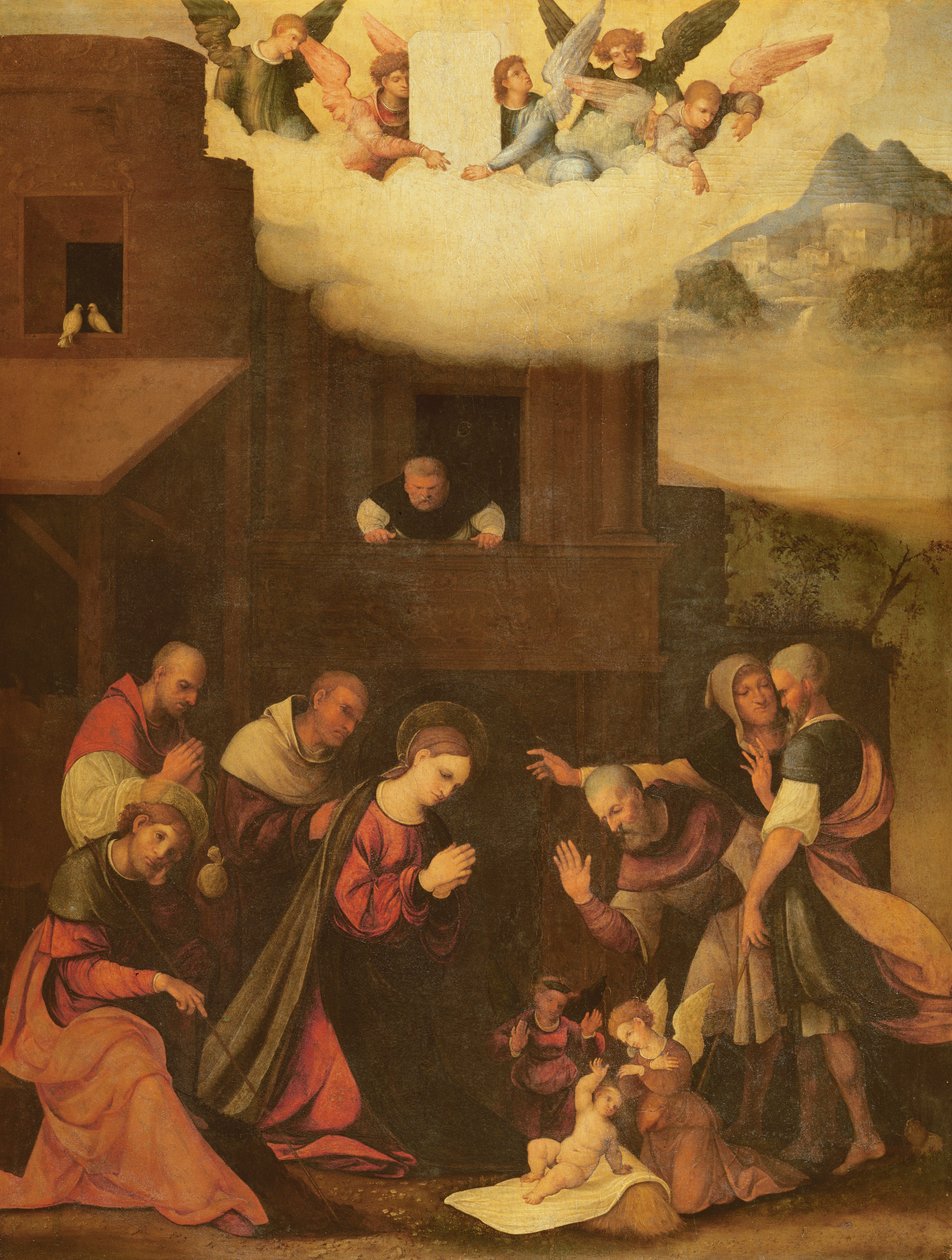 Tillbedjan av herdarna, c.1520-24 av Lodovico Mazzolino