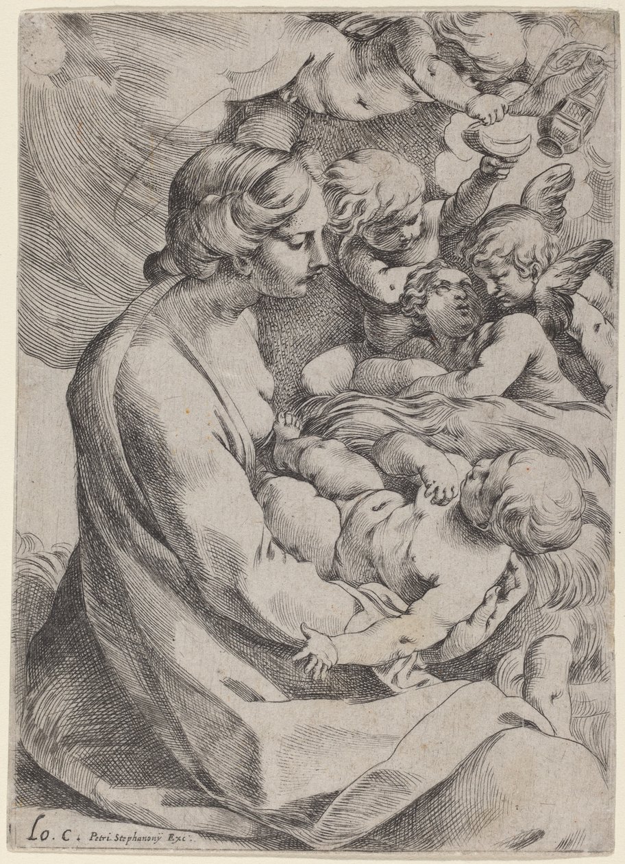 Madonna och barn med änglar av Lodovico Carracci