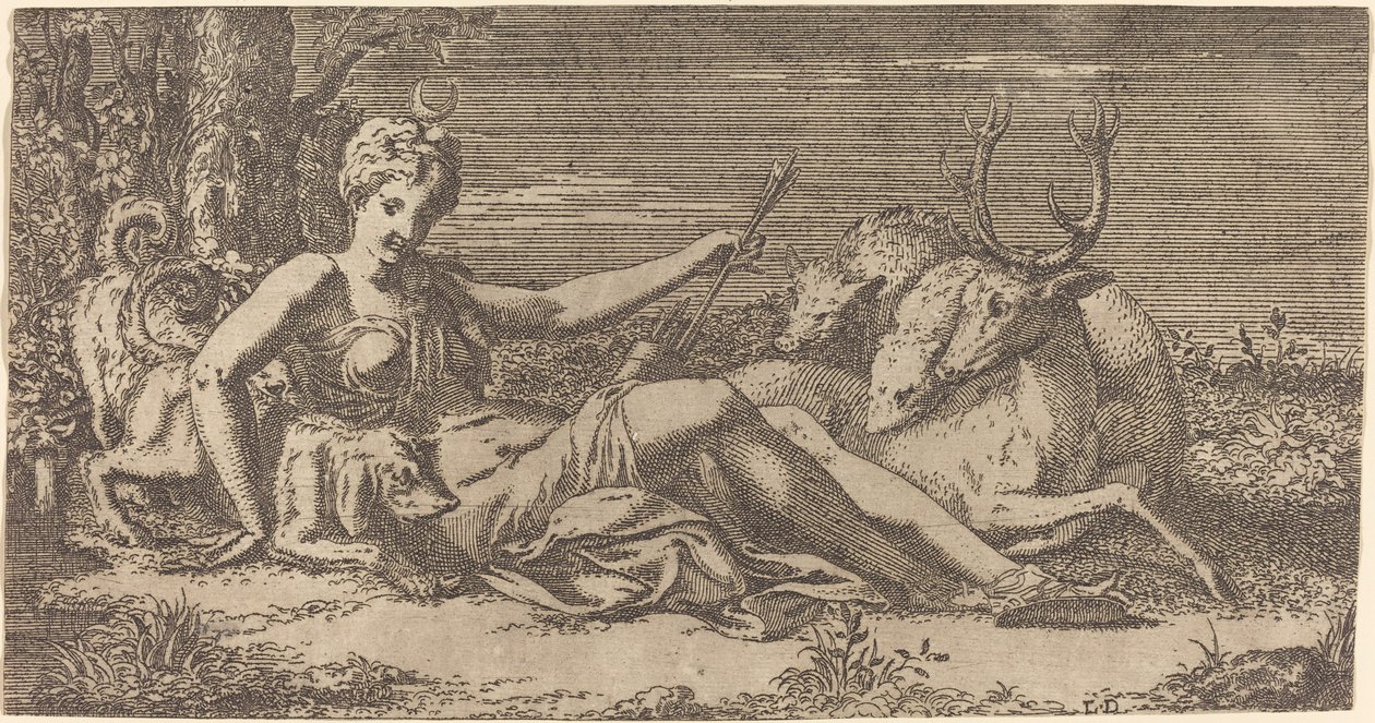 Diana vilar av Léon Davent after Francesco Primaticcio
