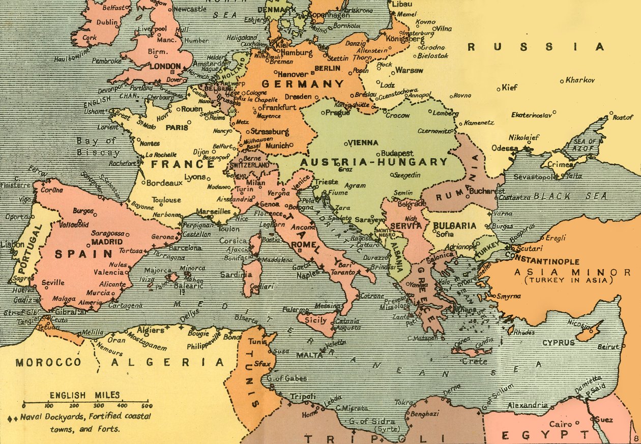 "Centraleuropa och Medelhavet", 1919. av London Geographical Institute