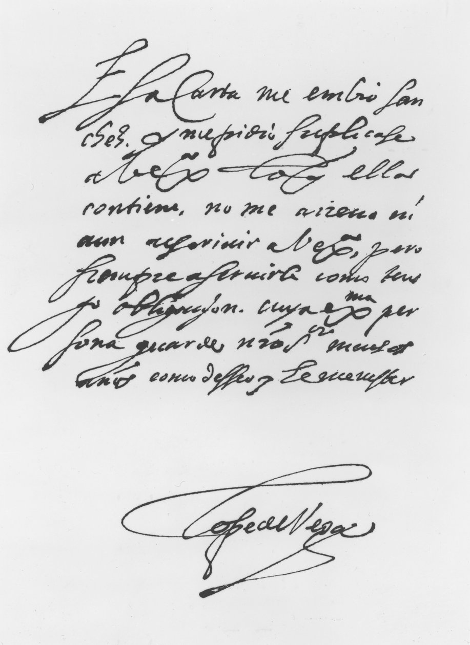 Undertecknat brev av Lope Felix de Vega Carpio