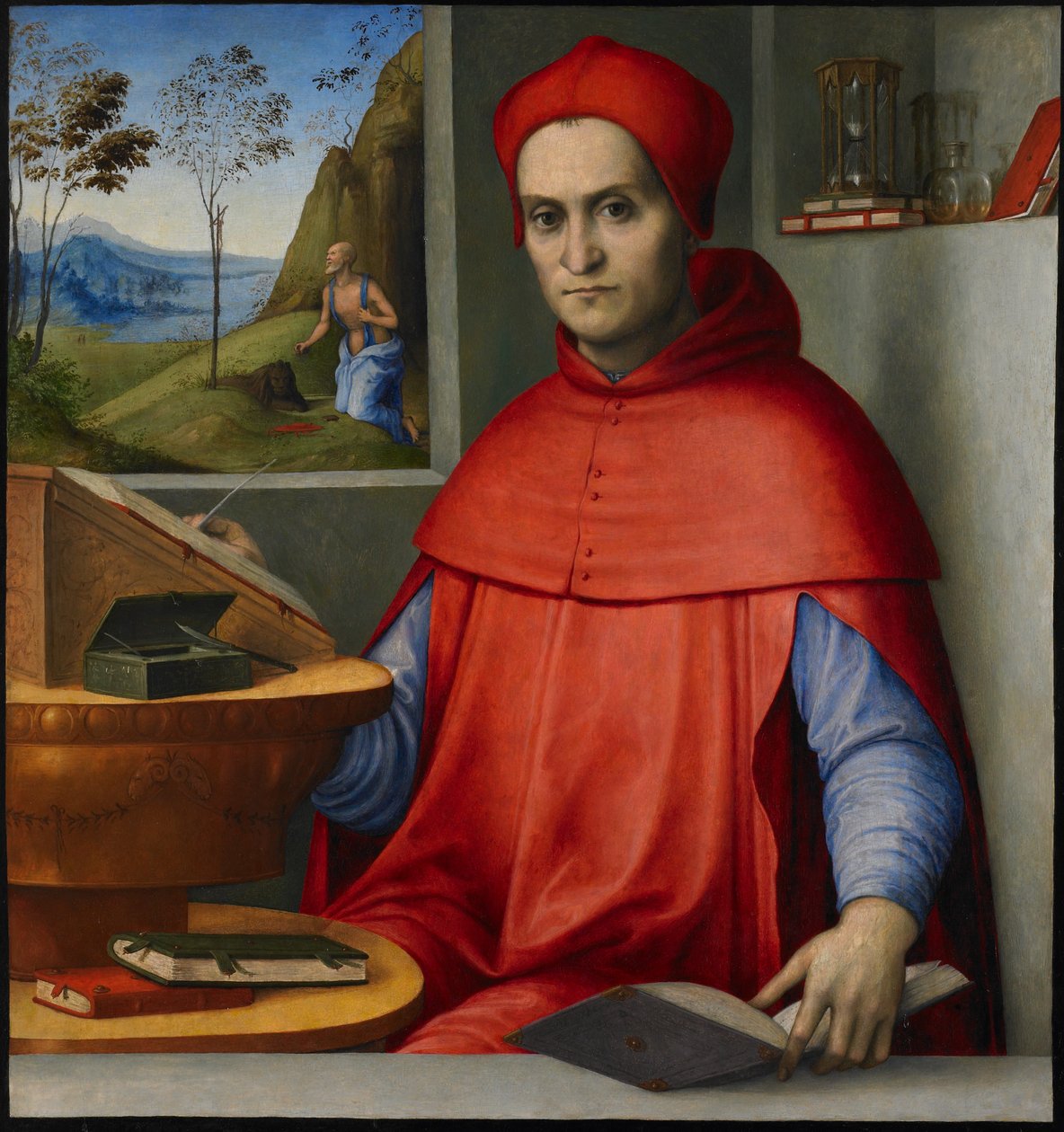 Porträtt av en kardinal i hans studie, ca 1510-20 (olja och tempera på poppelpanel) av Lorenzo Costa
