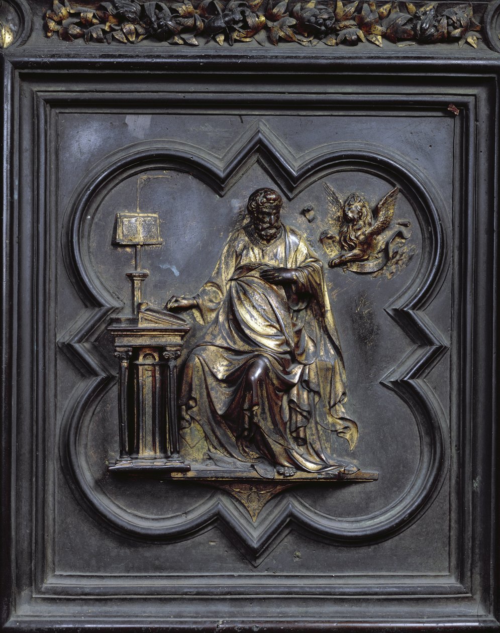 St Mark the Evangelist, panel D i norddörrarna till dopkapellet San Giovanni, 1403-24 (brons) av Lorenzo Ghiberti