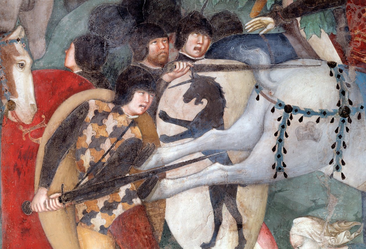 Korsfästelsen, detalj av soldater (Fresco av Lorenzo Salimbeni
