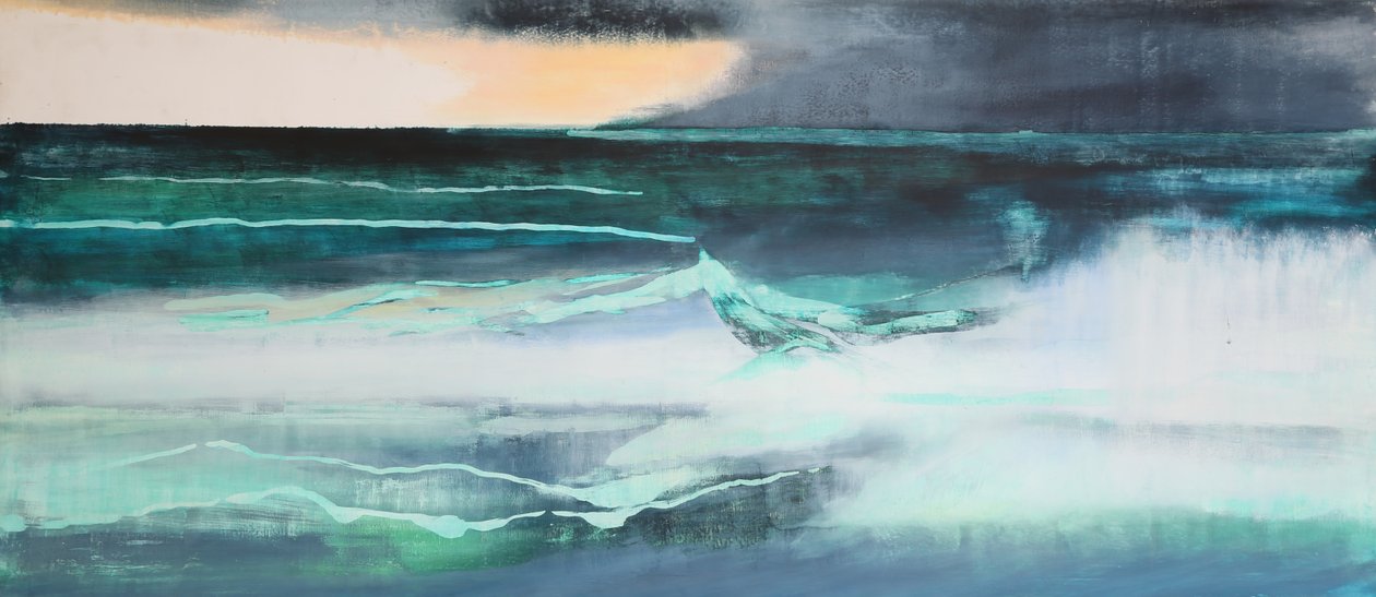 Seascape, (olja och shellack på gesso) av Lou Gibbs