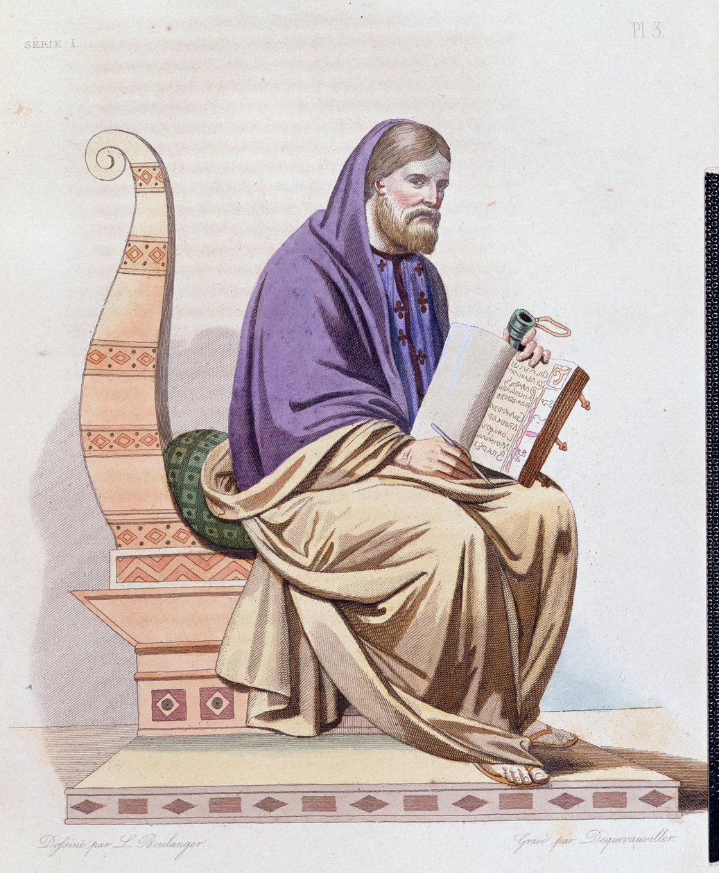 Porträtt av den helige Gregorius av Tours (538-594), illustration från "Le Plutarque Francais" av E. Mennechet, graverad av Dequevauviller, 1841. av Louis Boulanger