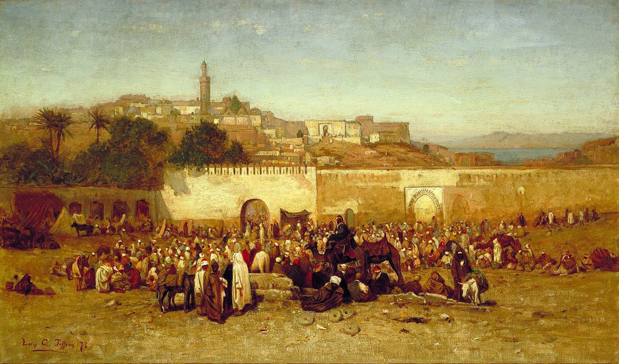  Market day outside the walls of Tangiers, Moroccon  av Louis Comfort Tiffany