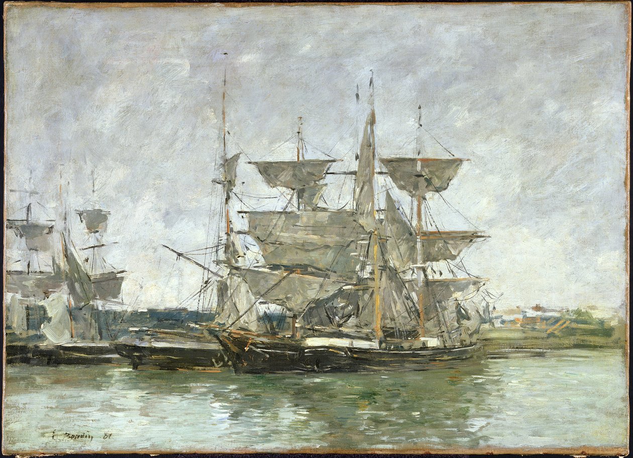 Både i havnen, Deauville, 1881 swed av Eugene Louis Boudin