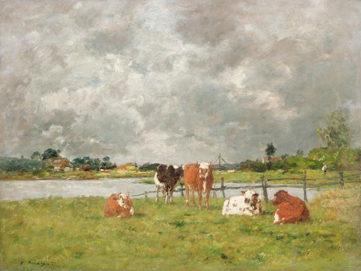 Kor på ett fält under en stormig himmel, 1877 av Eugene Louis Boudin