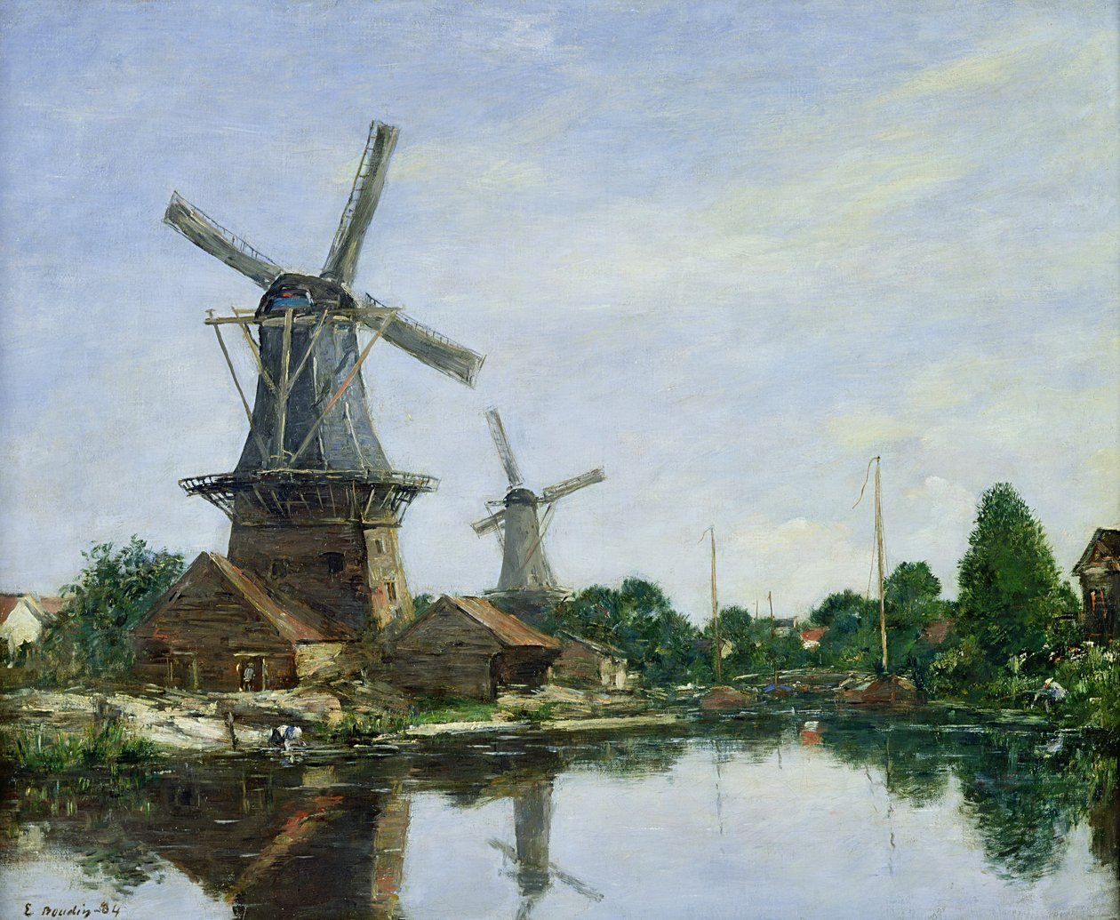 Hollandske vindmøller, 1884 swed av Eugene Louis Boudin