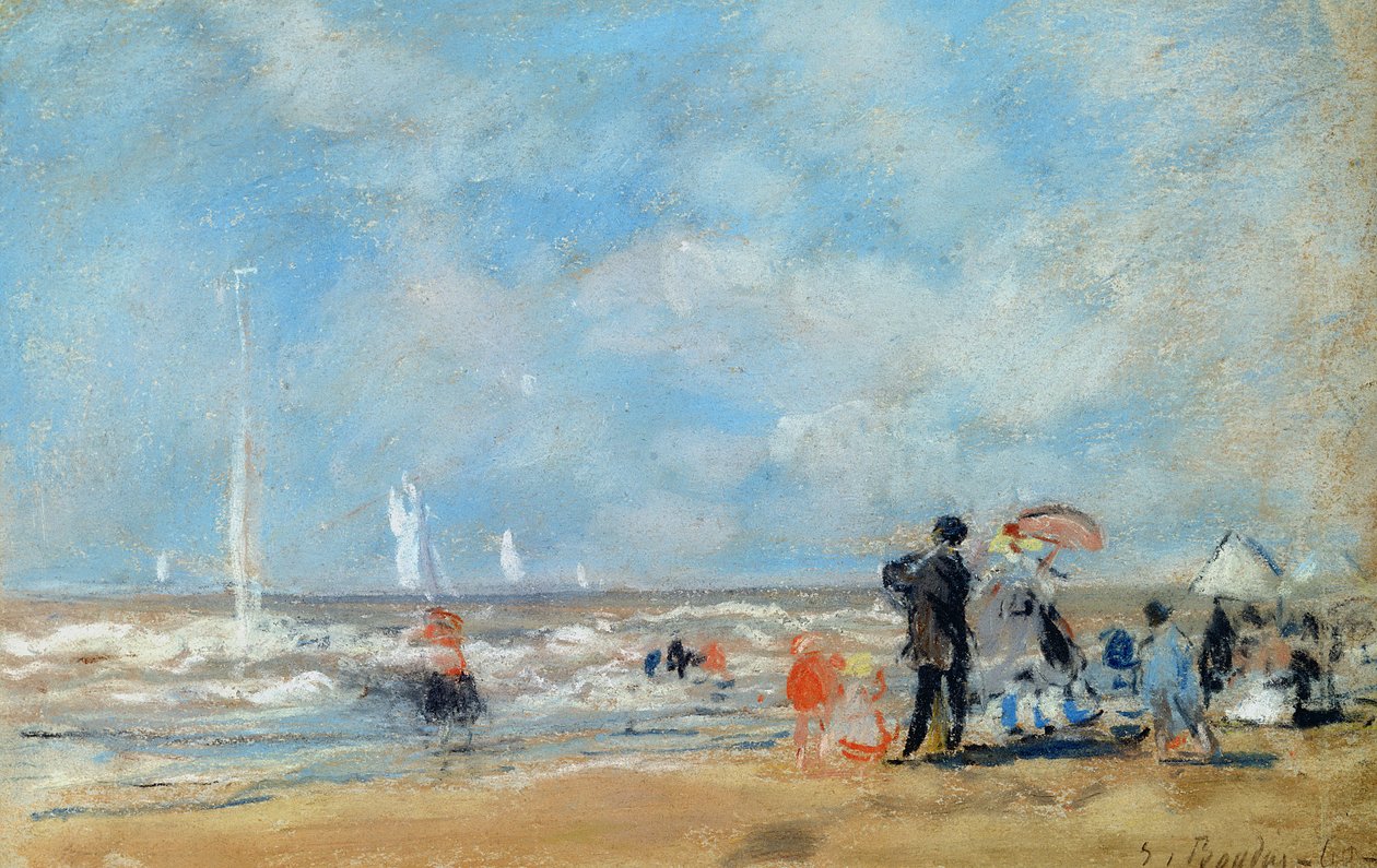 On the Beach, 1863 (wc och pastell på papper) av Eugene Louis Boudin