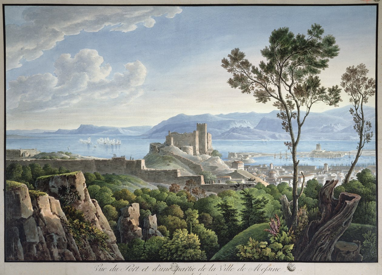 Utsikt över hamnen i Messina, ca 1900 av Louis Francois Cassas