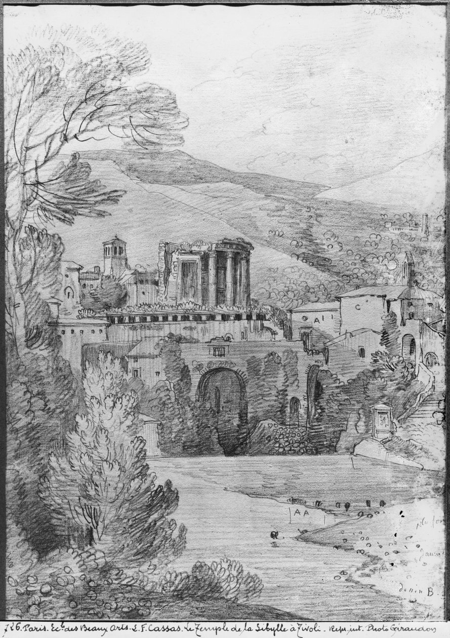 Sibylltemplet, Tivoli (svart penna på papper) av Louis Francois Cassas