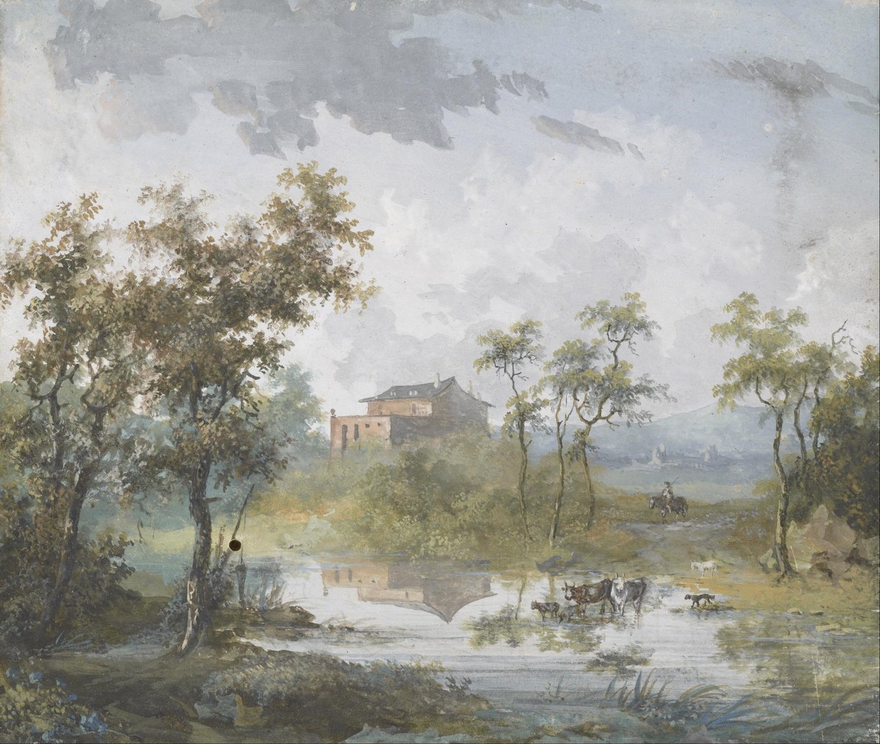 The Rustic River Ford av Louis Gabriel Moreau