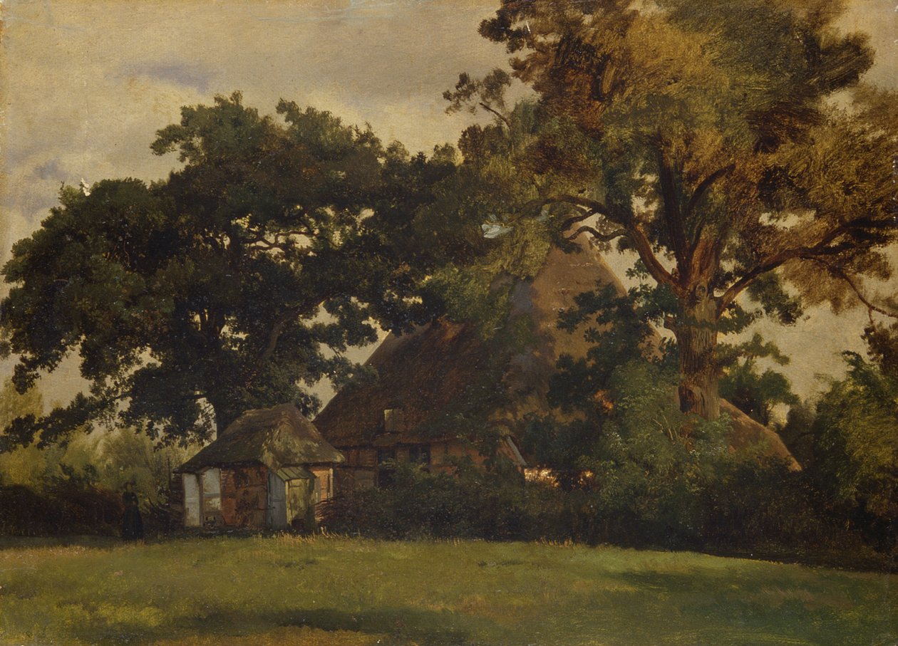 Bondgård i Sierhagen, 1861 (olja på papper på trä) av Louis Gurlitt