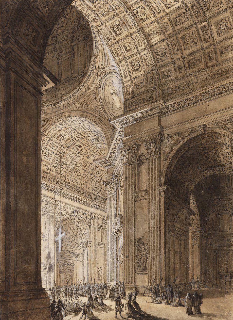 Interior of St. Peters Illuminated av Louis Jean Desprez