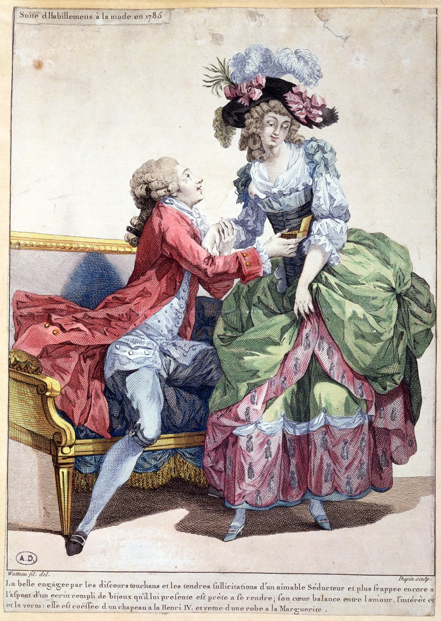 Modetallrik från 1785 (färggravyr) av Francois Louis Joseph Watteau