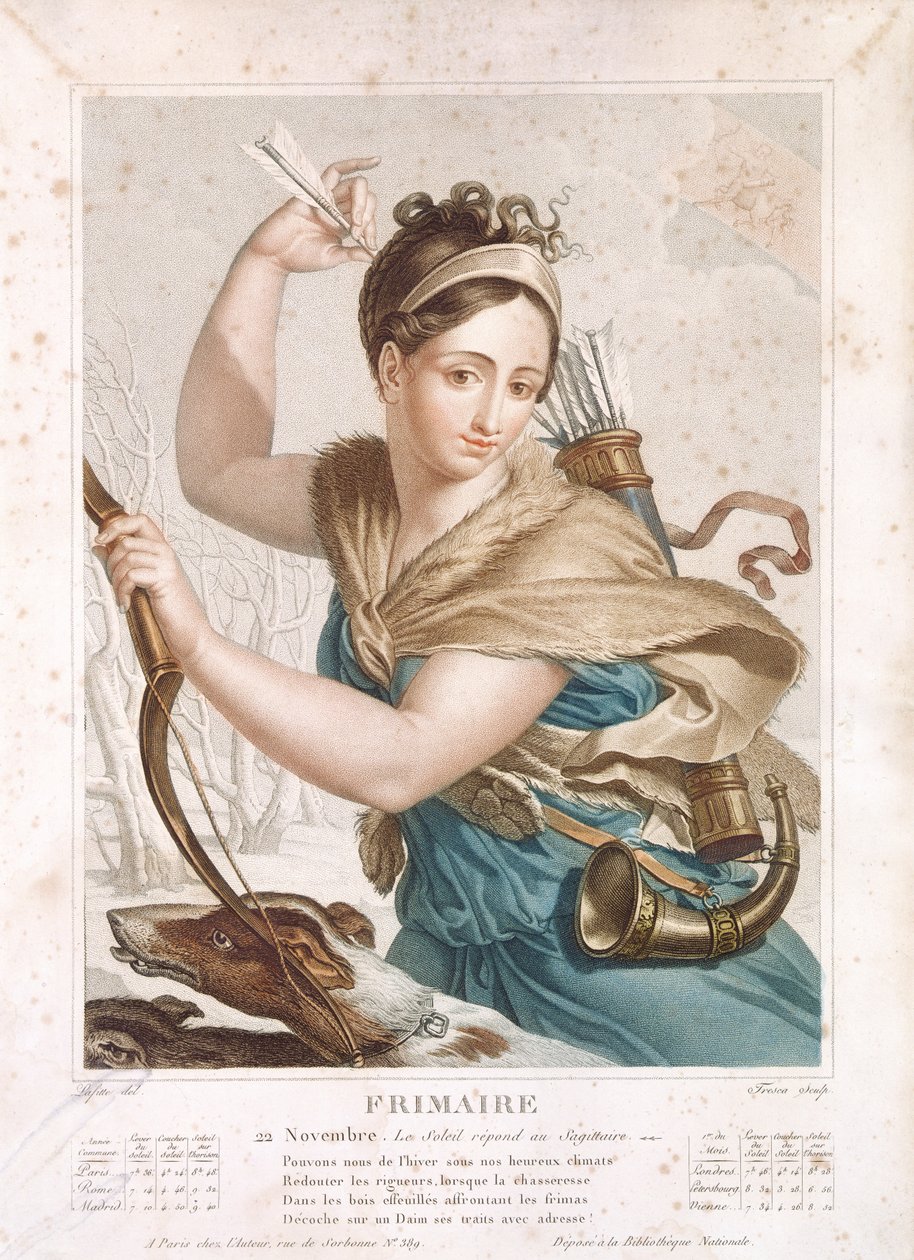 Frimaire (NovemaTesema), tolu masina o le Republican Calendar, vaneina e Tresca, c.1794 swed av Louis Lafitte