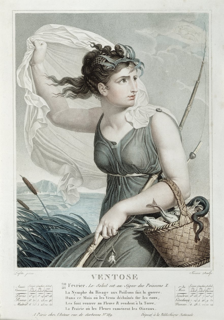 Ventose (februari mars), sjätte månaden i den republikanska kalendern, graverad av Tresca, ca 1794 av Louis Lafitte