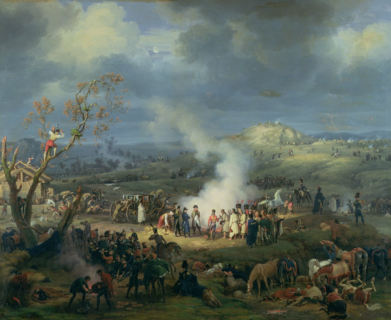 Napoleon (1769-1821) på besök i en bivack på kvällen före slaget vid Austerlitz, 1 december 1805, 1808 av Louis Lejeune