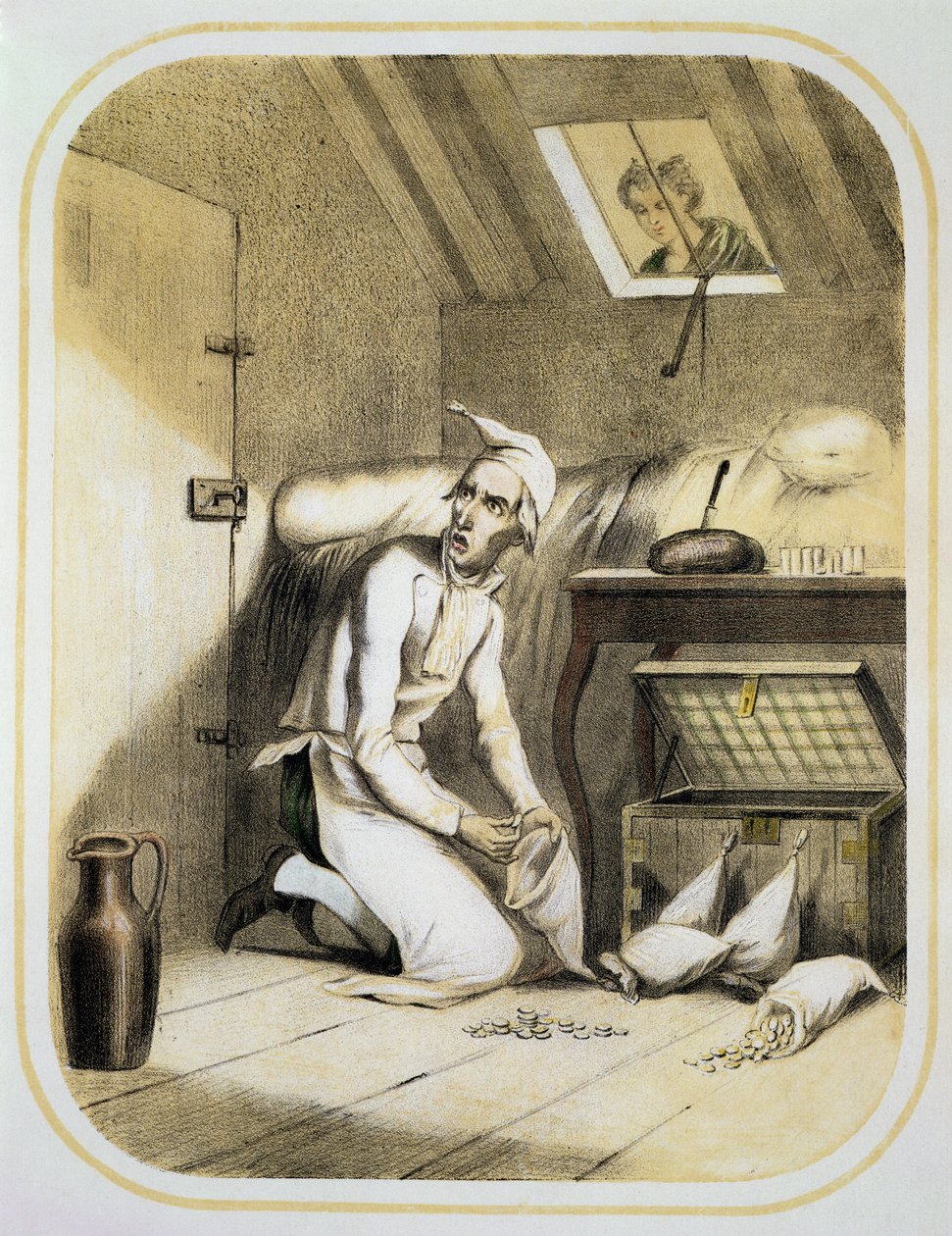 Avarice in the Kitchen, från en serie tryck som föreställer de sju dödssynderna, ca 1850 av Louis Leopold Boilly