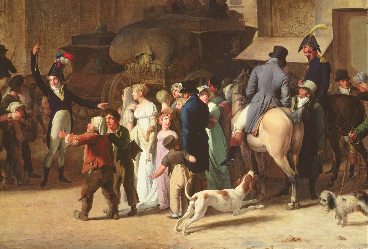 The Conscripts of 1807 Marching Past the Gate of Saint-Denis, detalj av åskådare olja på duk av Louis Leopold Boilly