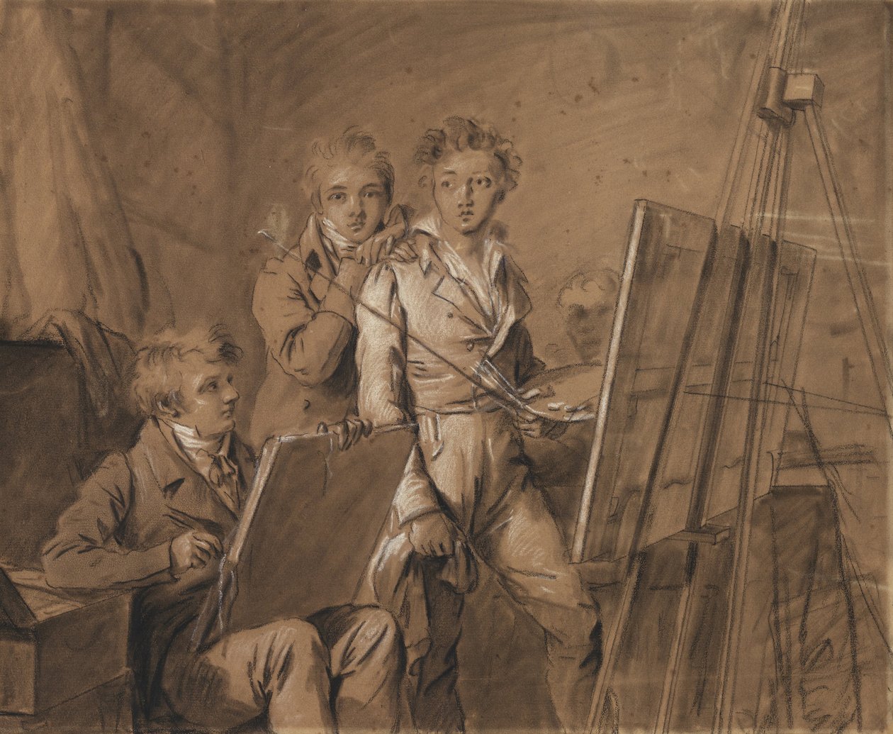 Three Young Artists in a Studio av Louis Leopold Boilly