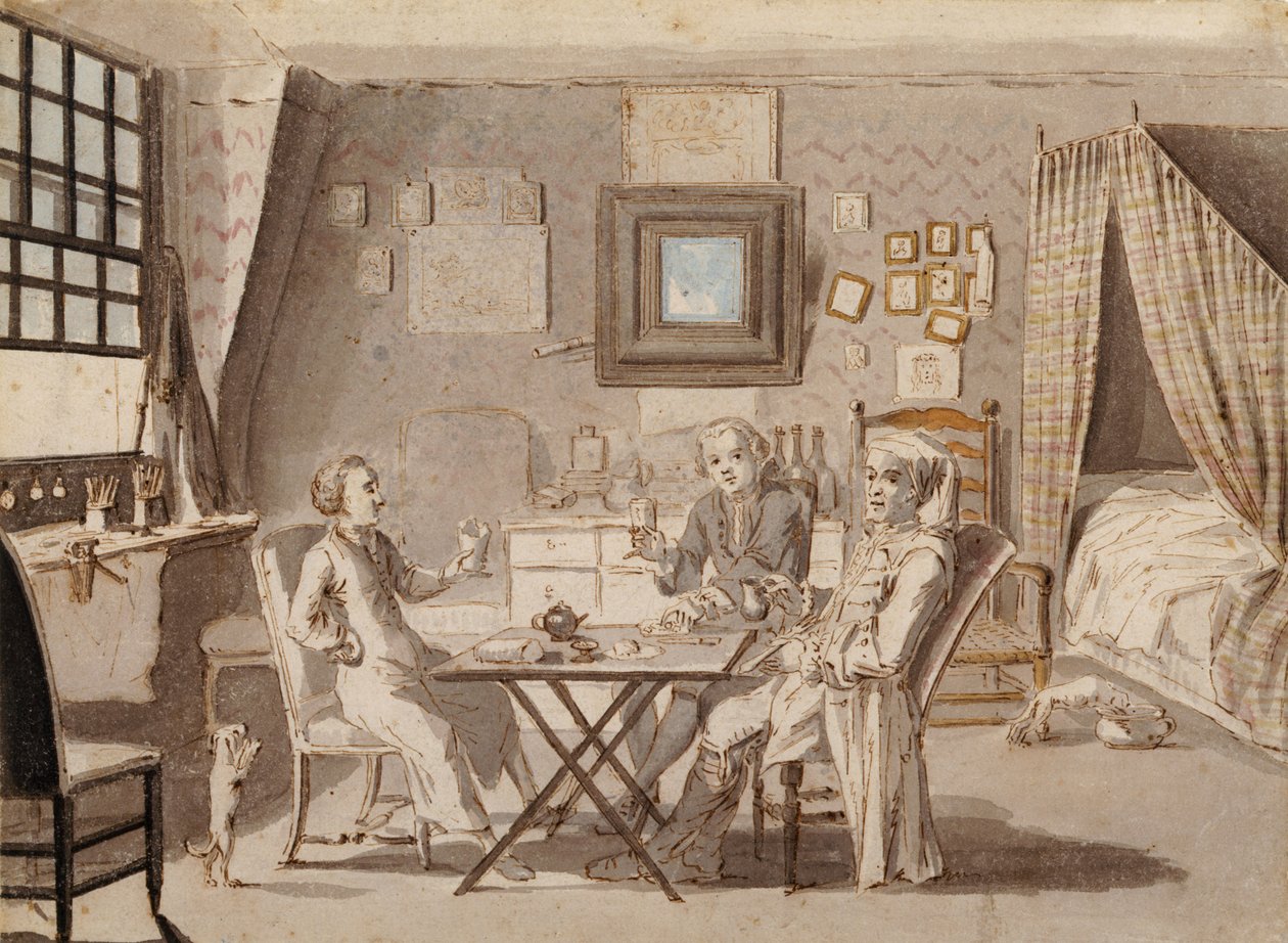 Selvportræt med to unge mænd (pen og brunt blæk og wc på papir) swed av Louis Philippe Boitard
