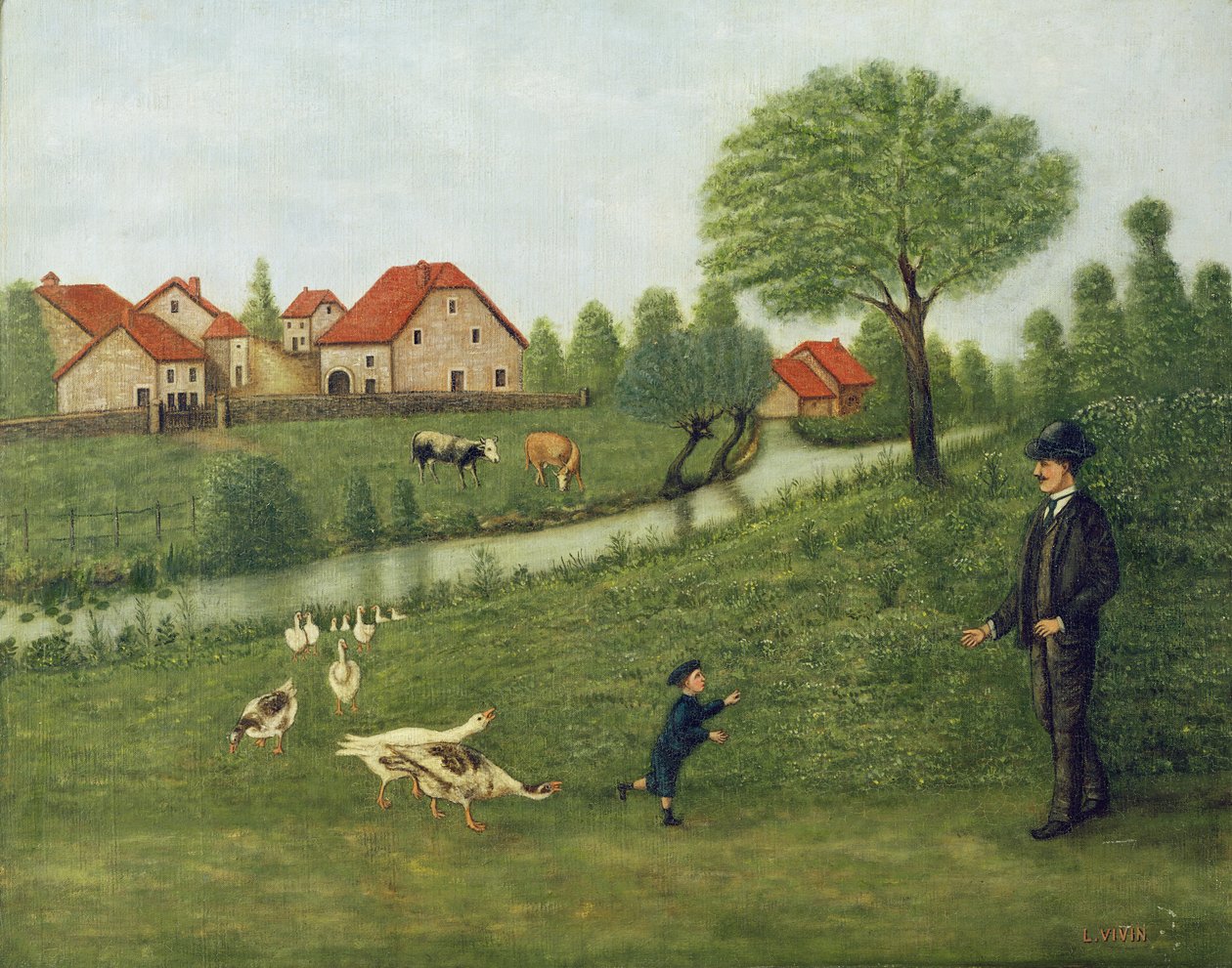 Barn med gäss av Louis Vivin