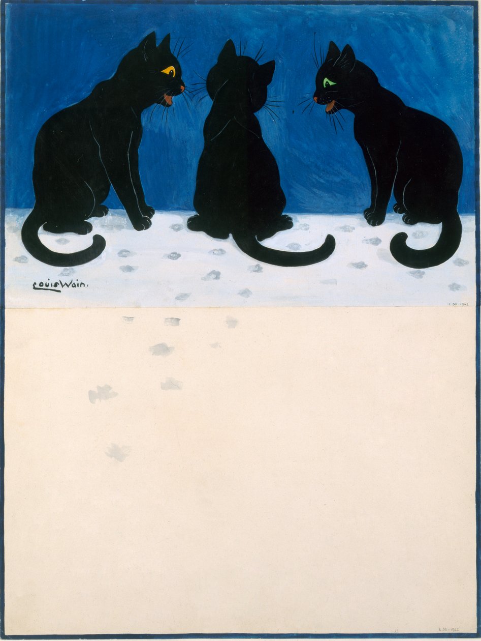 Svarta katter i snön av Louis Wain