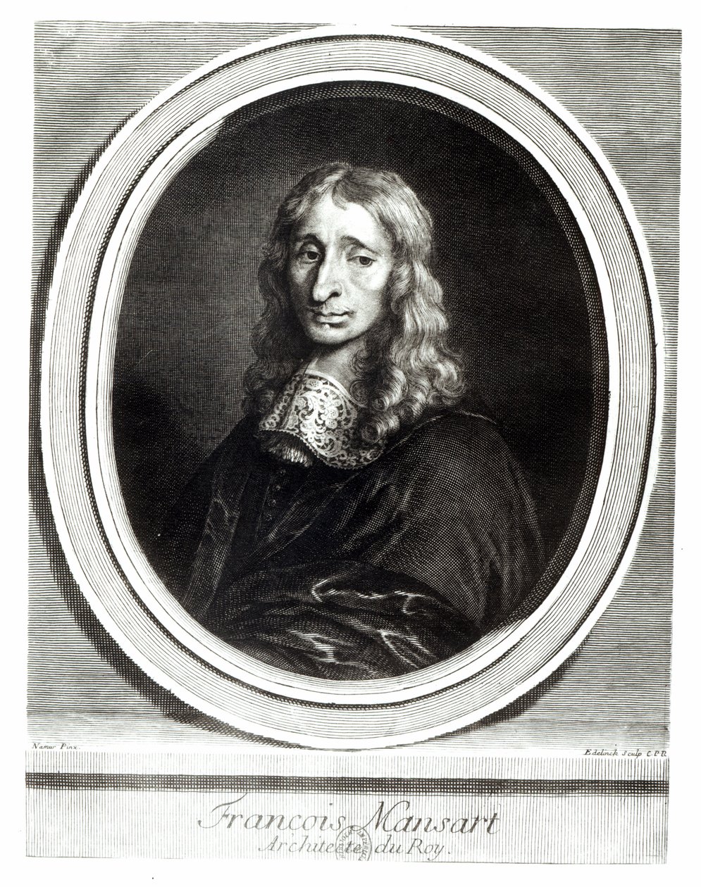 Porträtt av Francois Mansart (1598-1666), graverat av Gerard Edelinck (1640-1707) av Louis de Namur